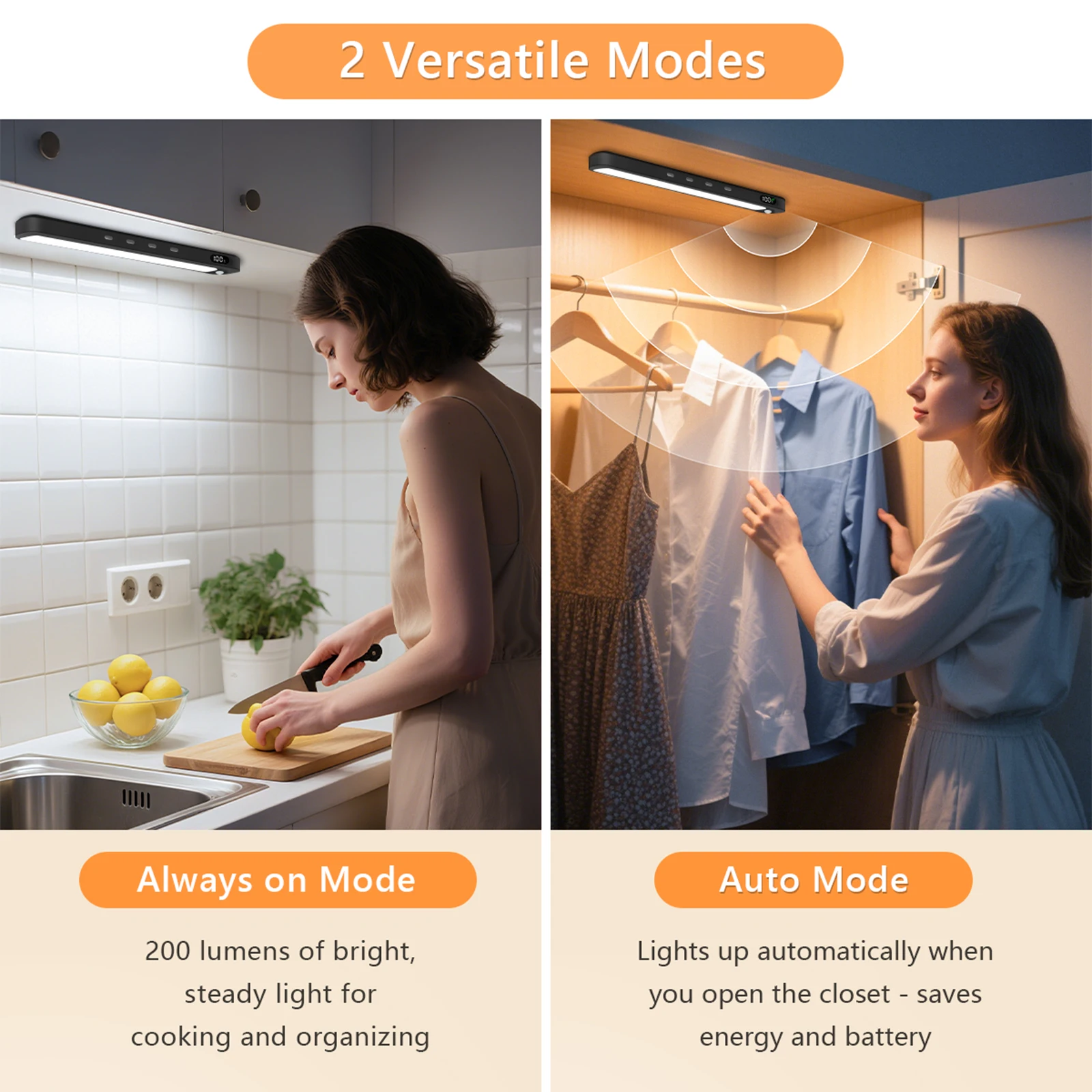 WILLED Rechargeable Motion Sensor Cabinet Light Indoor 3 Colors Dimmable Magnetic Light Bar Night Light for Cabinet Closet Desk
