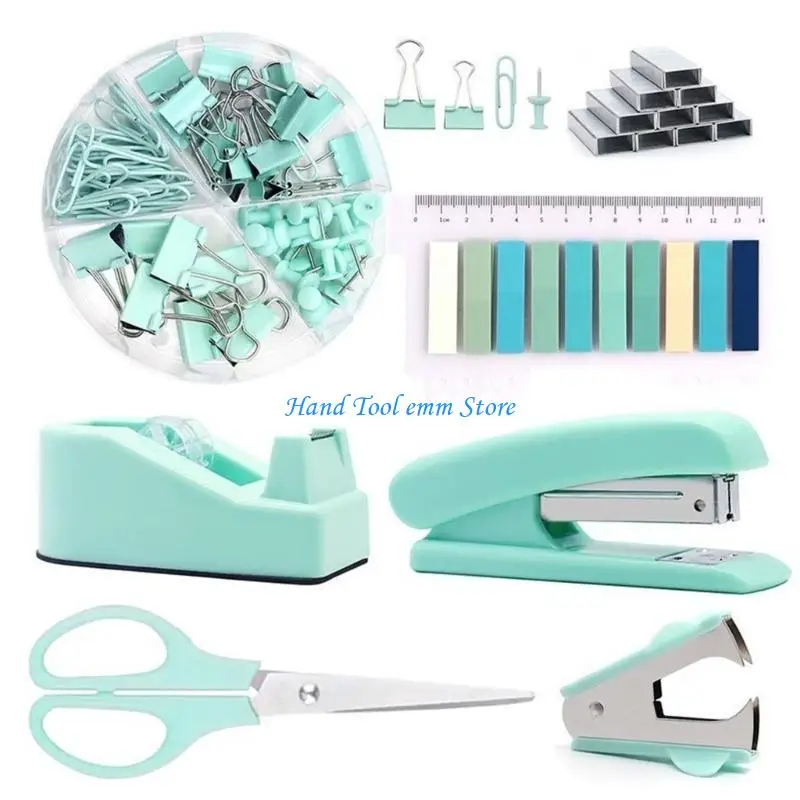 H37F Document Clip Paper Clip Push Pins Set, Clear Tape, Tape Dispenser Index Tabs