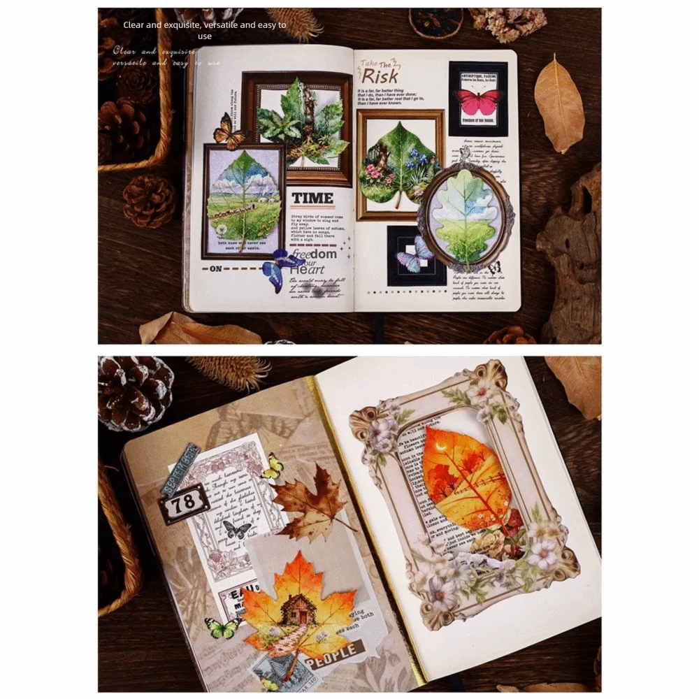 8pcs/Set Creativity DIY Leaves Stickers Observing Leaves Adhesive Mobile Stickers Stationery Stickers Scrapbooking Diary Planner