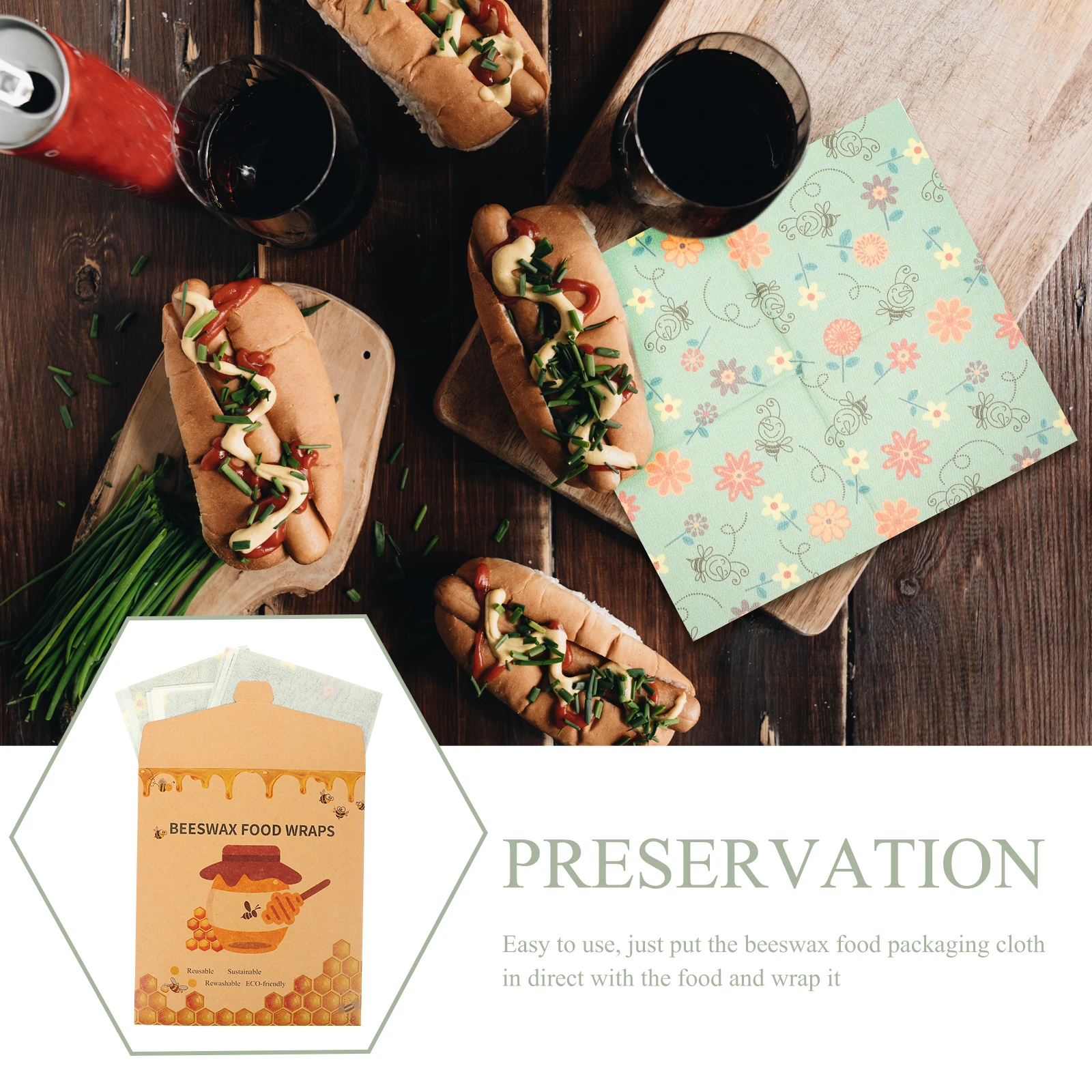 

3 Pcs Fresh Preservation Cloth Reusable Food Covers Beeswax Wrap for Sandwich Bag