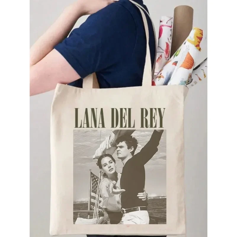 Vintage Lana Del Rey Ldr Sailing Graphic Canvas Tote Shoulder Shopper Bag Storage Travel Handbag Shopping Gift Bags Decorate