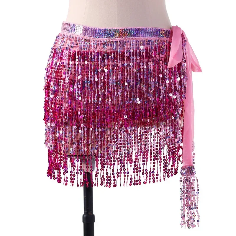 2024 New Belly Dance Sequin Waist Chain 4-layer Sequin Hip Scarf Tassel Girdle Belt Dance Performance Costume Latin Dance Dress