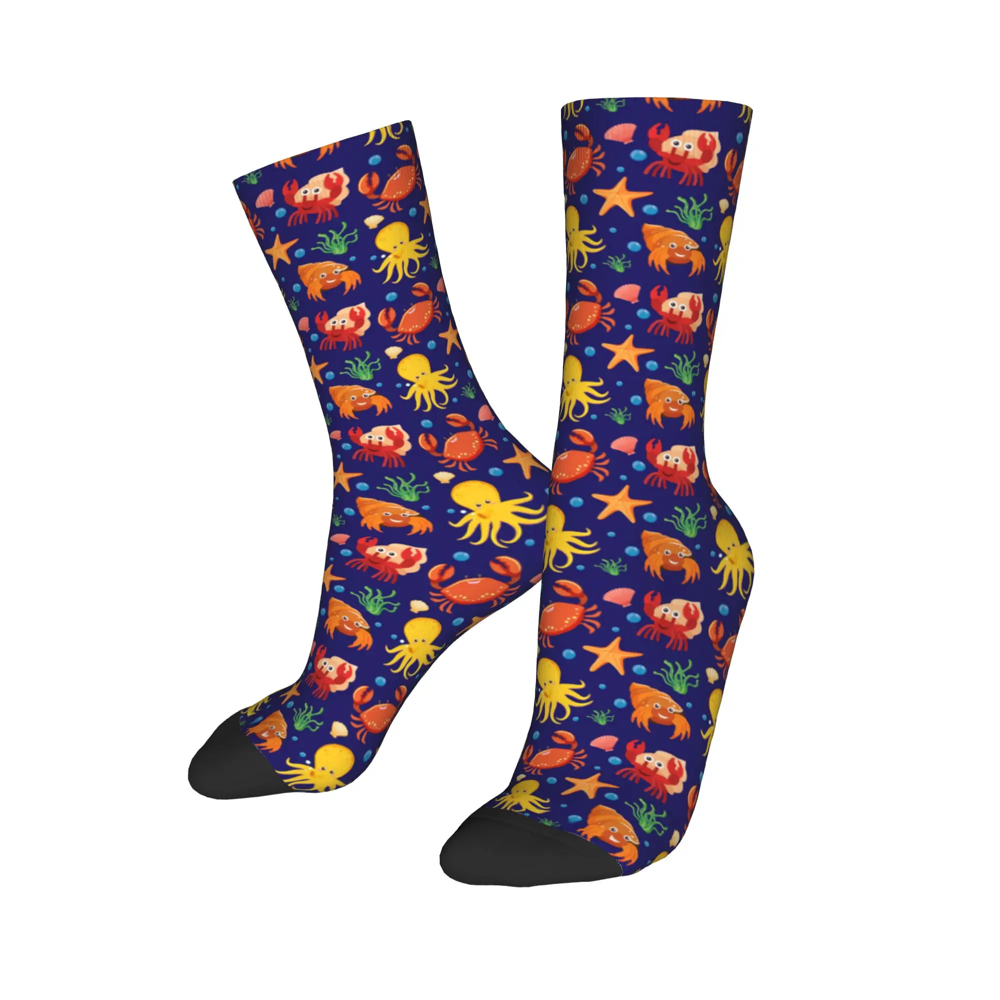 Marine Life With Crabs, Octopuses, And Shells Stockings Retro Socks Autumn Anti Sweat Socks Men Skateboard Warm Soft Socks