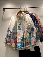 Busto 118cm diseño original camisas de gran tamaño de algodón puro para mujer otoño moda japonesa camisas con estampado de dibujos animados blusas de manga larga