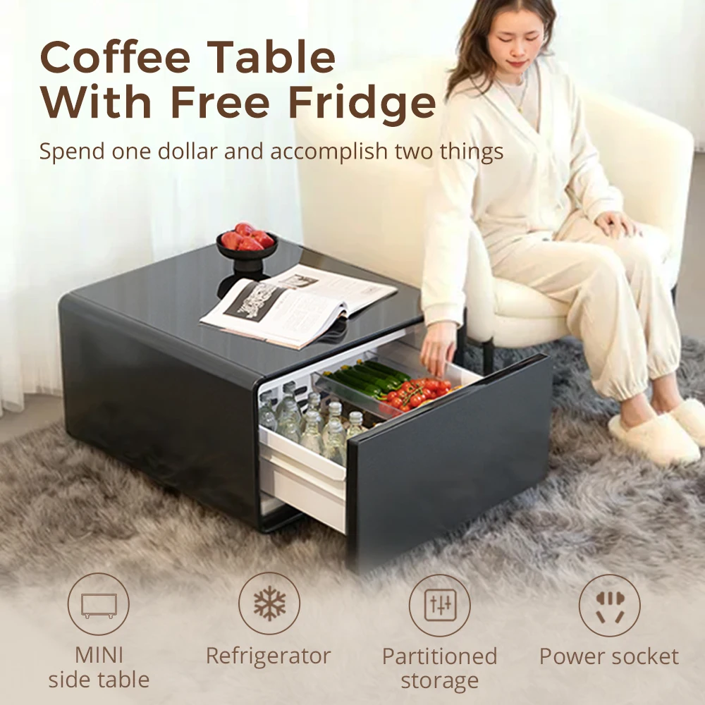 Coffee Table With Mini Fridge And Built-in Power Outlet For Projector Use