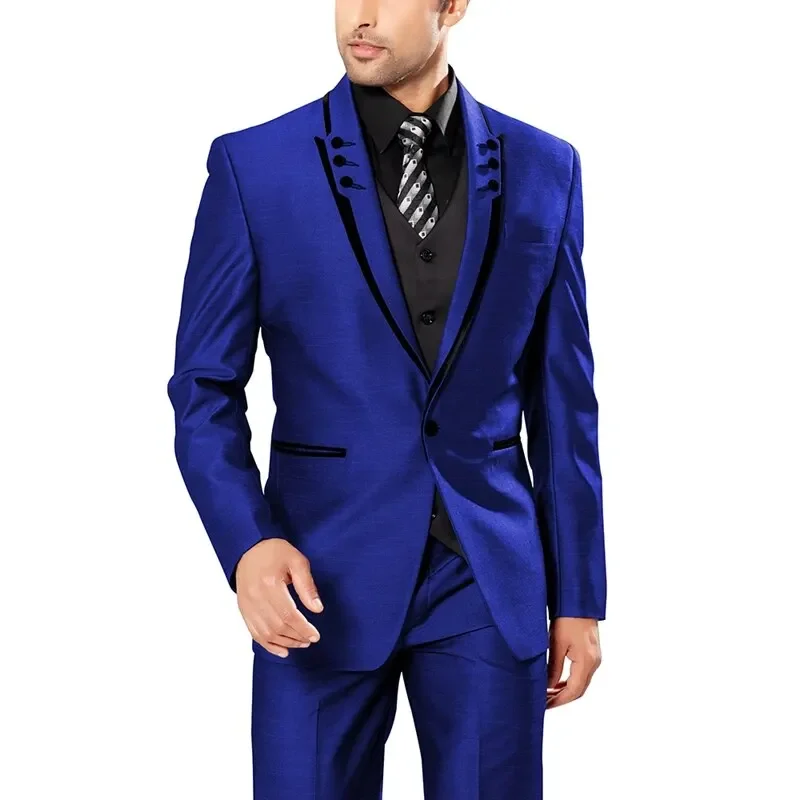 

Suits For Men Wedding Terno Royal Blue Single Breasted Formal Costume Full Set Luxury Prom Outfits Jacket Pants Vest 3 Pcs