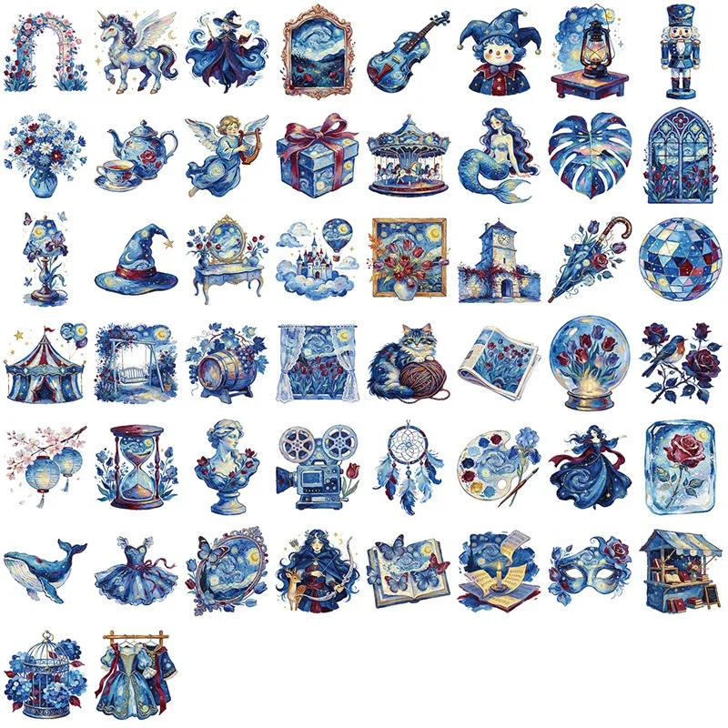 50PCS Cute Blue Angel PET Tearable Sticky Stickers DIY Phone Japanese Stationery Scrapbooking Korean Journaling Supplies