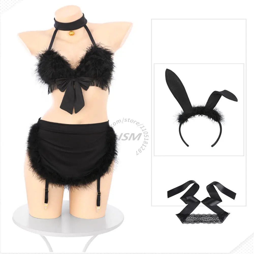 

LISM Fluffy Bunny Lingerie Set for Women Cute Role Play Rabbit Costume Exotic Wear for Honeymoon Valentine's Day