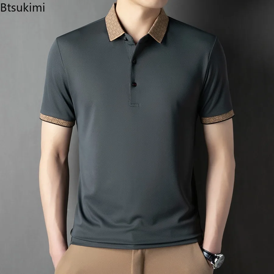 

Summer Fashion Men's Solid Casual Short Sleeve Polo Shirts Splice Design Men Business Leisure Tops Comfortable All-match T-shirt