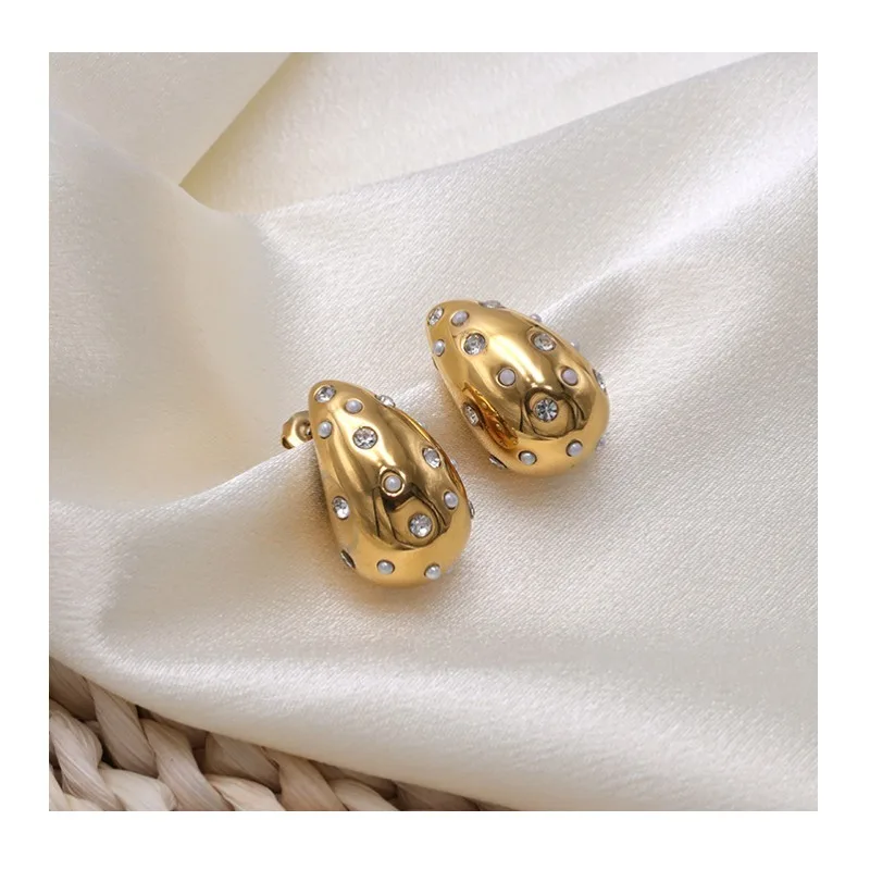 

Design Sense Gold Water Drop Inlaid Zircon Titanium Steel Earrings Women's Fashion Versatile Geometric Earrings