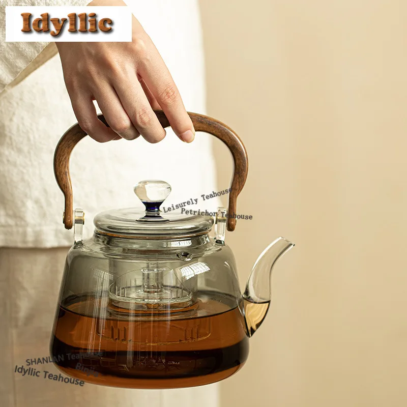 

1000 мл чайник Ruyi из боросиликатного стекла, японский чайник для заварки чая, чайник с фильтром, аксессуары для чайной посуды, украшения