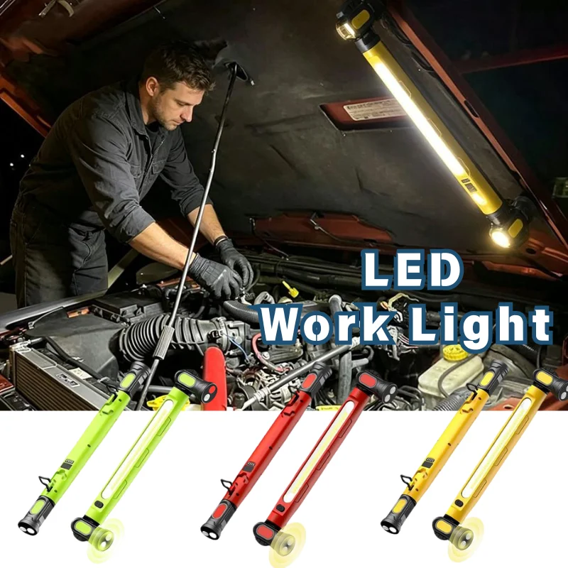 Magnetic LED Work Light USB Rechargeable Long Bar Inspection Lamp Hanging Hook Flashlight For Auto Maintenance Outdoor Camping