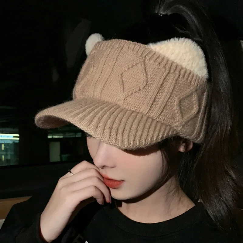 Hat women's autumn and winter new knitted empty top hat Korean version versatile outdoor warm wool cap