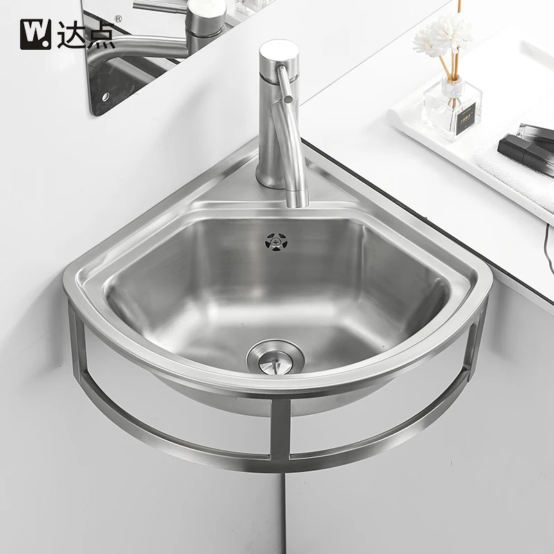 Wall Mounted Stainless Steel 304 Bathroom Wash Basin Kitchen Sink with Triangle Bracket for Corner