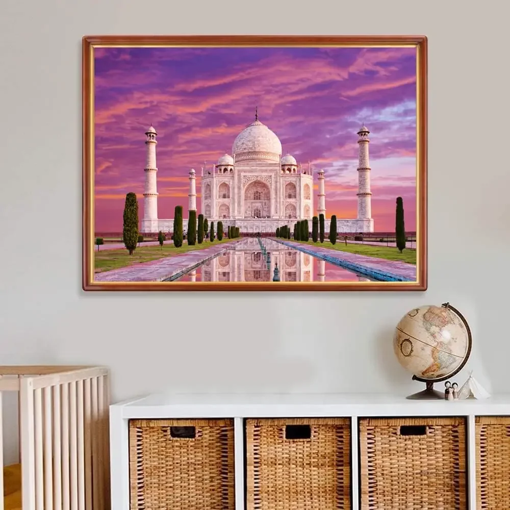 1000/500/300 Pieces Wooden Puzzle Taj Mahal Sunset Jigsaw Puzzles Challenging Family Activity for Gameroom Bedroom Livingroom