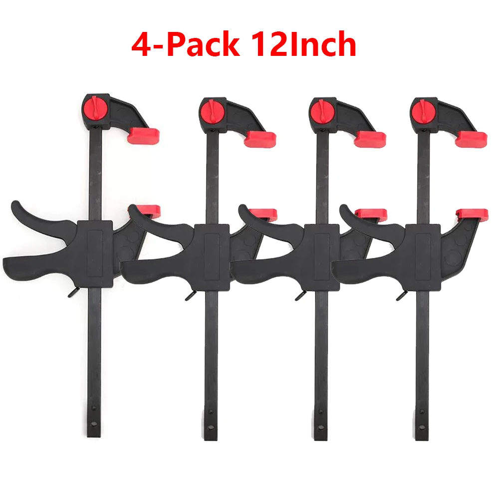 4-Pack Bar Clamps for Woodworking 12-inch Clamp/Spreader Quick Release One-Handed Wood Clamps Set F Clamp for working Carpenter