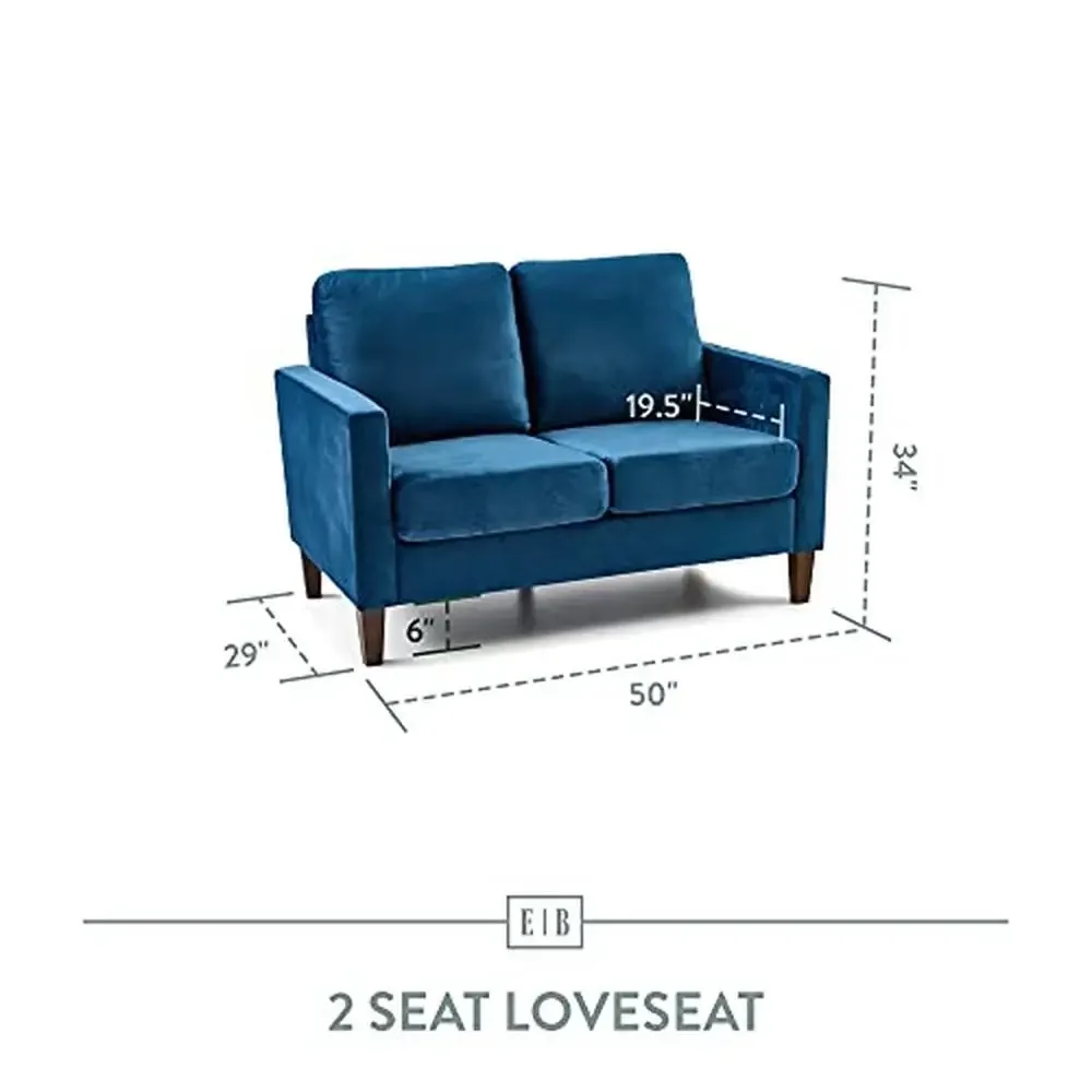 Mid Century Loveseat Set Small Space Living Room Furniture Modern Design Blue Velvet Couch Cozy Two Seater Sofa