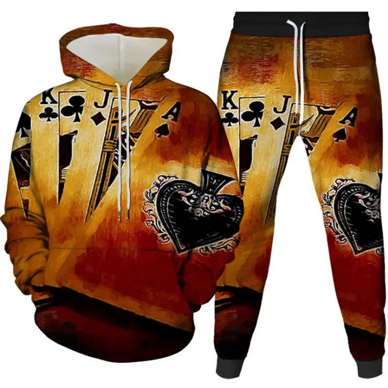 

Poker Tracksuit Set 3D Printed Hoodies Suit Hip Hop Men Hooded Jacket Set 2 Piece Autumn Casual Hoody Design Men's Clothing