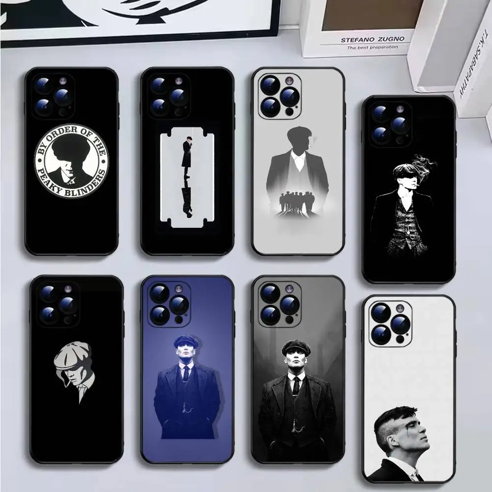 

1pc Movie P-Peaky B-Blinders Phone Case For iPhone17,16,15,14,13,12,11 Plus,Pro Max,Soft Black Cover