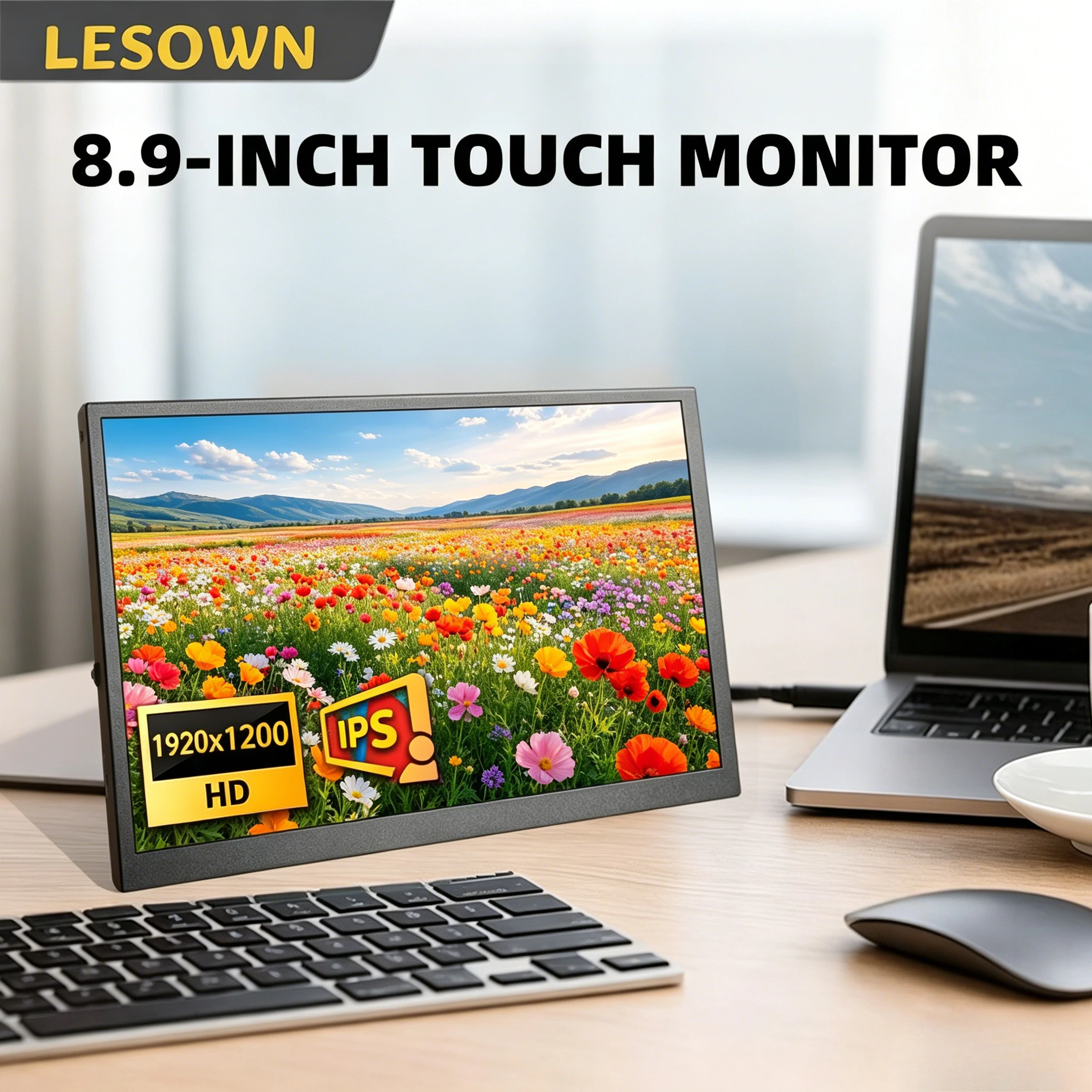 LESOWN 8.9" Matte Black Sensor Monitor 1920x1200 Metal Sub-display FHD 60Hz Portable Screen for AIDA64 Computer Mod