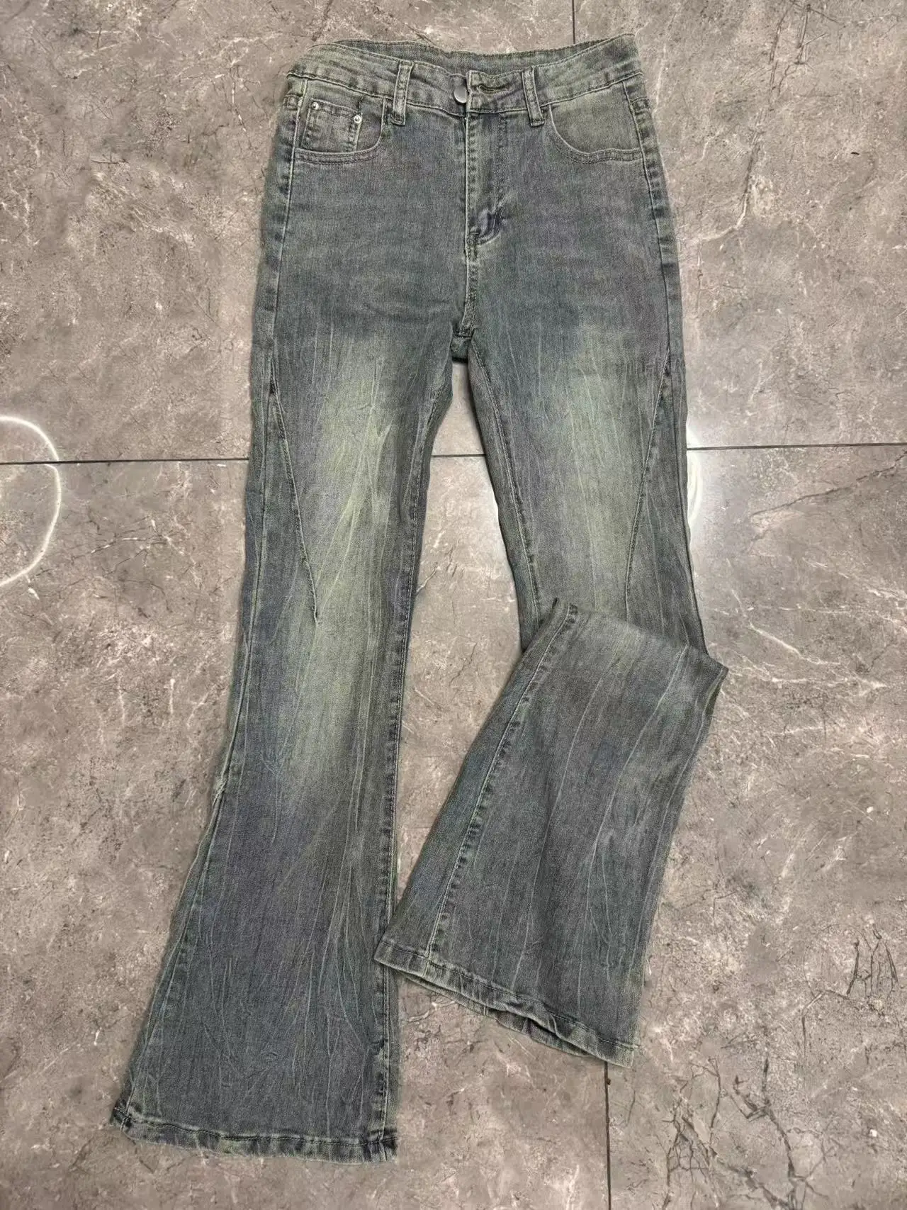 Übergroße gewaschene Denim-Flare-Hose für Damen, Frühling und Sommer, hohe Taille, schlanke schwarze graue Jeans, amerikanischer Stil, Vintage-lange Hose