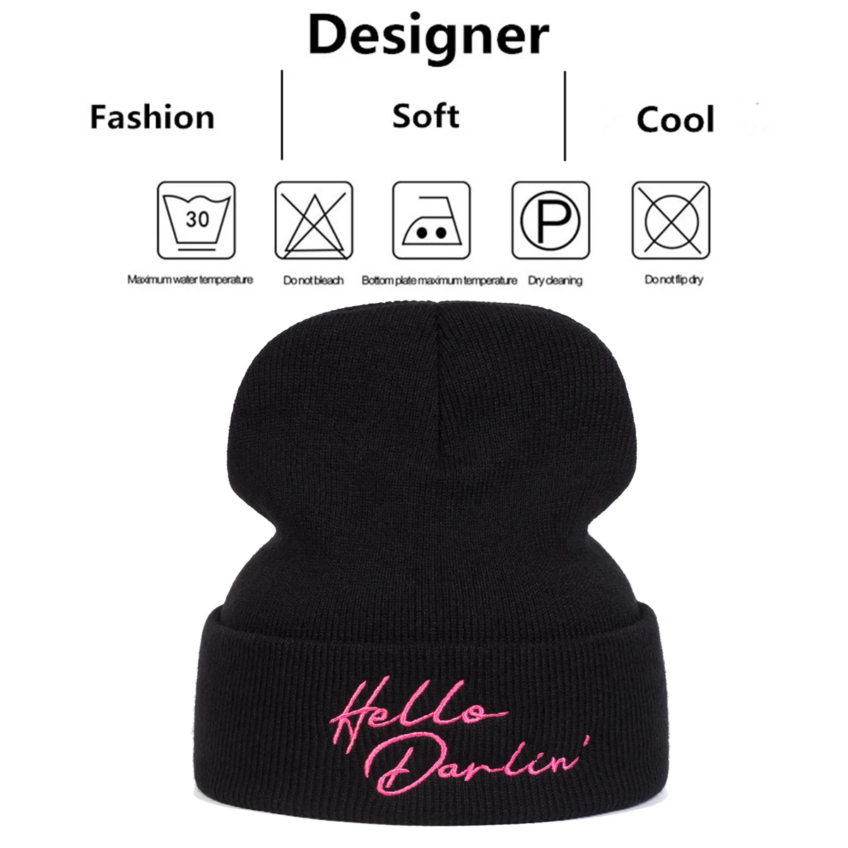 للجنسين مرحبا دارلين إلكتروني التطريز بيني القبعات الخريف والشتاء الدافئة محبوك قبعة الهيب هوب قبعات للنساء الرجال #6