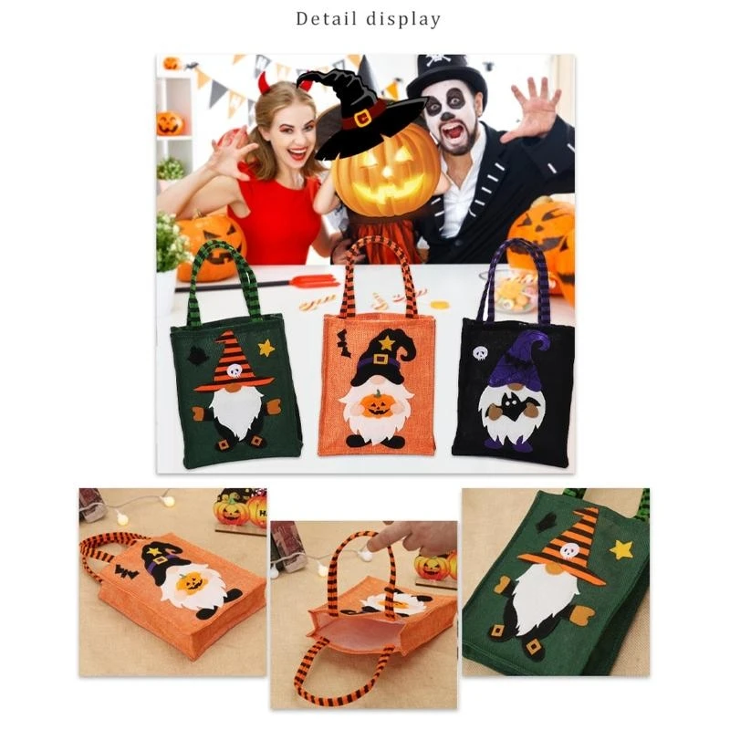 97QC Halloween Candy Bag Linen Pumpkin Witch Portable Gop Divorice Ducket for New Sheel Holiday Festival Party Gift
