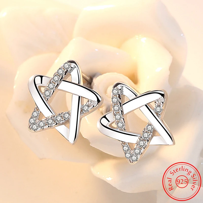 

925 Sterling Silver New High-quality Fashion Crystal Zircon Jewelry Star Stud Earrings For Woman XY0290