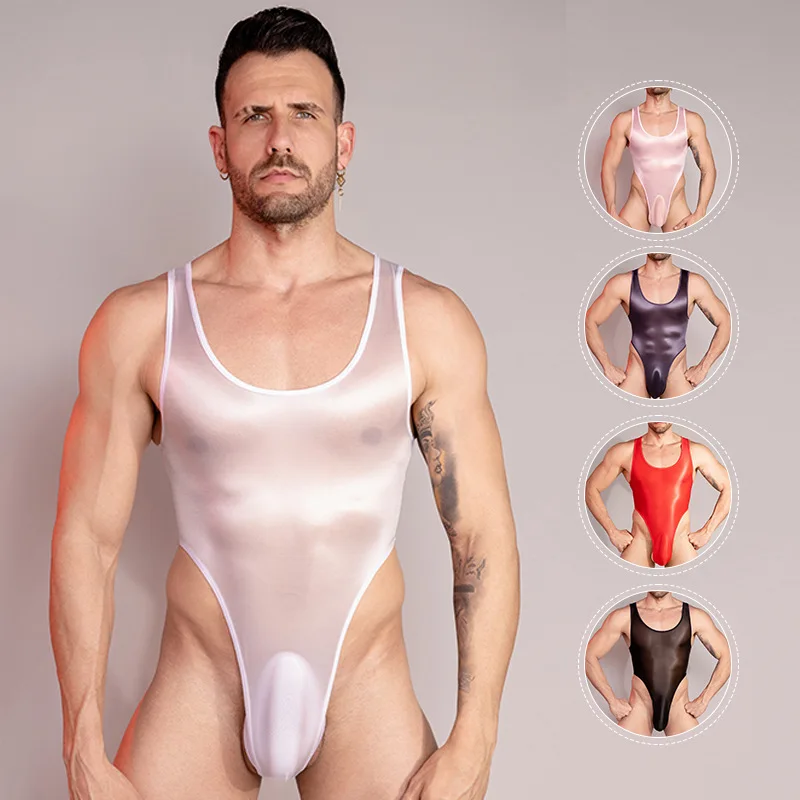 Mens Lingerie Bodysuit Underwear Glossy Backless High Cut Bodysuit  Sleeveless Leotard Body Shapers men bodysuit Men\'s underwear