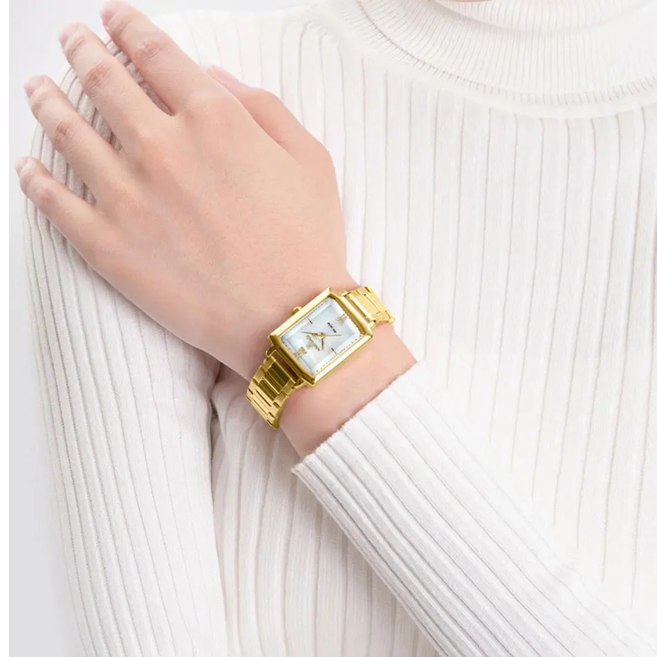 NAVIFORCE-relojes cuadrados de moda para mujer, correa de acero inoxidable dorado, relojes de pulsera de cuarzo para mujer, reloj femenino de lujo,