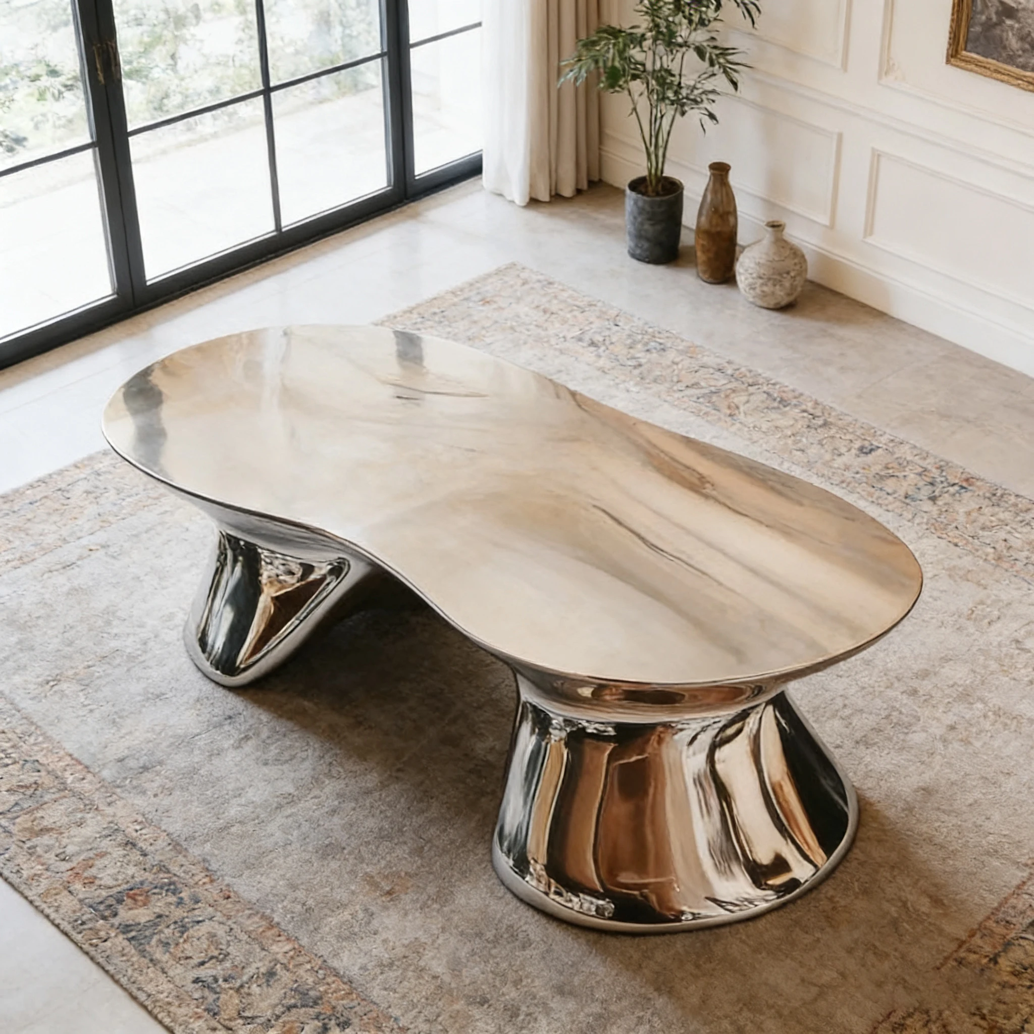 S*-Designer Polished Dining Table Irregular Organic Shape Luxury Artistic Statement Furniture