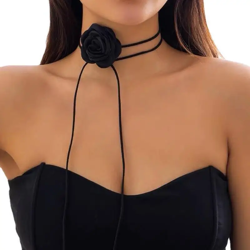 

Handmade Rose Flower Long Choker Nelace DIY Floral Velvet Fabric New Cross-Border Jewelry Accory for Men Autumn Season