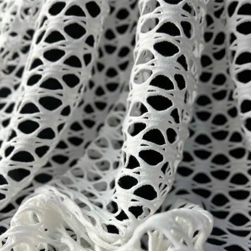 White Black Oversized Circle Mesh Fabric Smile Cutout Textile for Avant Garde Fashion Designer Clothes Creative Material