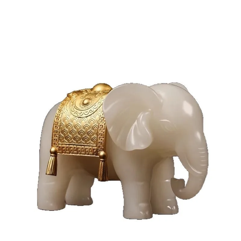 

Jade desktop ornament entrance Chinese living room decoration water-absorbing jade elephant