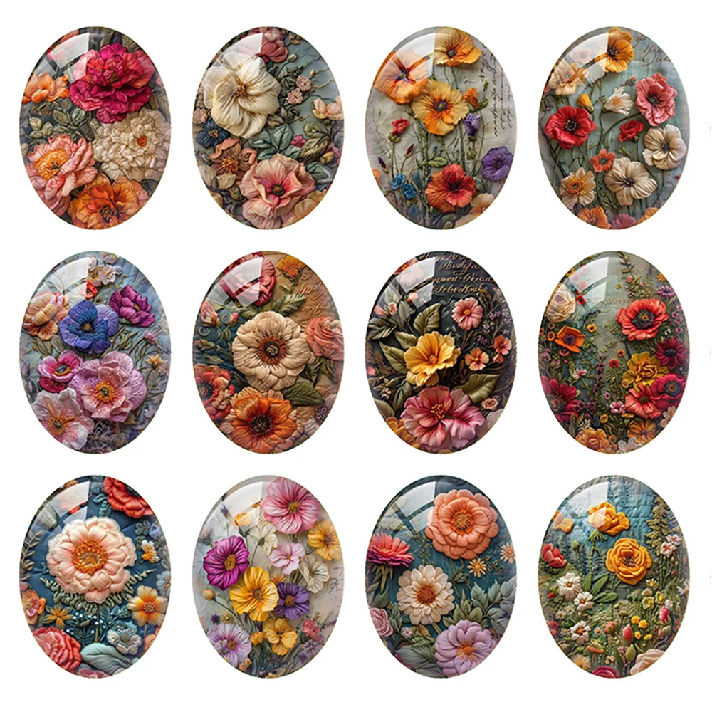Random Mixed Round/Oval/Square Plants Flower Photo Glass Cabochon Flatback Demo Cameo For Diy Jewelry Making Handmade