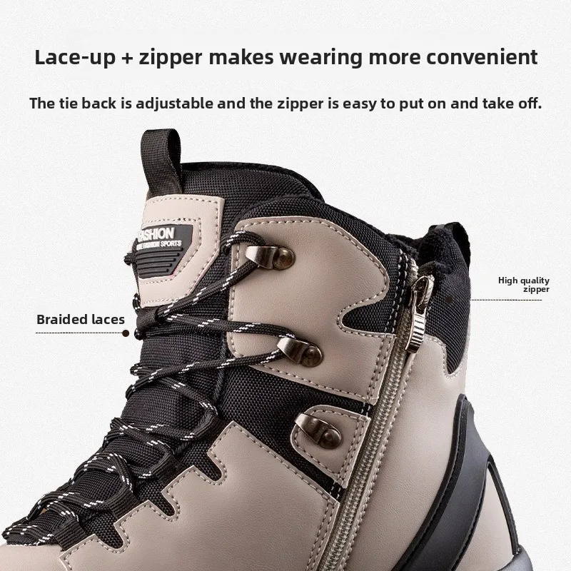 冬のメンズブーツ新しいミッドカーフコットンシューズ防水レザースノーブーツ屋外滑り止めハイキングブーツ豪華な暖かい冬のブーツ