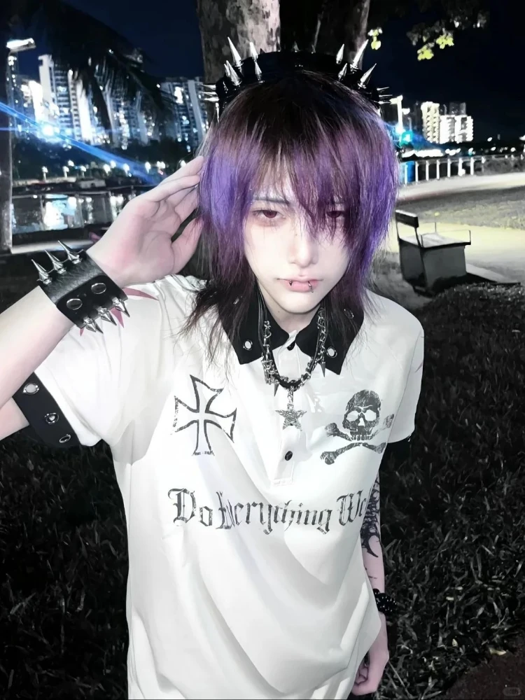 

Мужская и женская винтажная футболка с принтом черепа в стиле панк Y2k, эстетические лоскутные свободные футболки в стиле гранж, повседневные топы на пуговицах в стиле Харадзюку в стиле хип-хоп