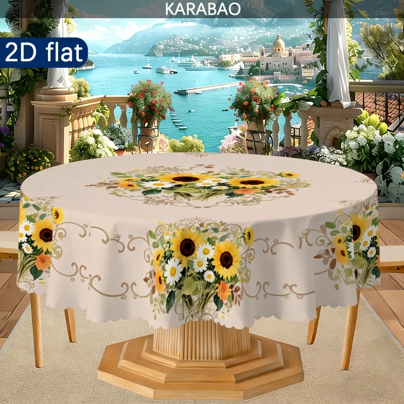 2D flat, 1 sunflower round tablecloth European pastoral decoration, perfect embellishment table home environment