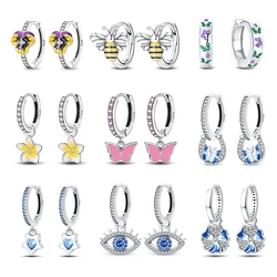 Sparkling Zircon Earrings 100% 925 Sterling Silver Colorful Flower Butterfly Bee Earrings For Women Elegant Wedding Jewelry Gift