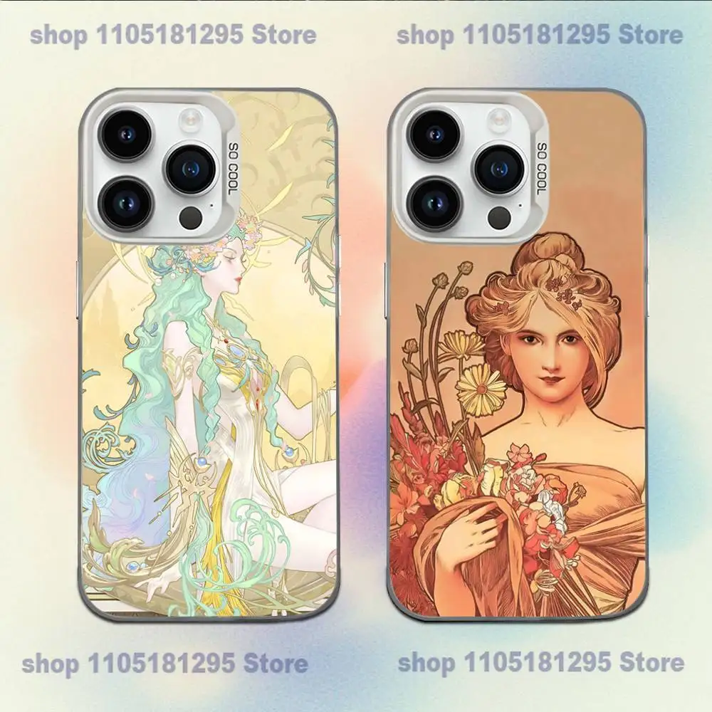 

Vintage Alphonse Mucha Phone Case For iPhone 17,16,15,14,13,12,11,Mini,Pro,E,MAX White Candy Matte Shockproof Cover