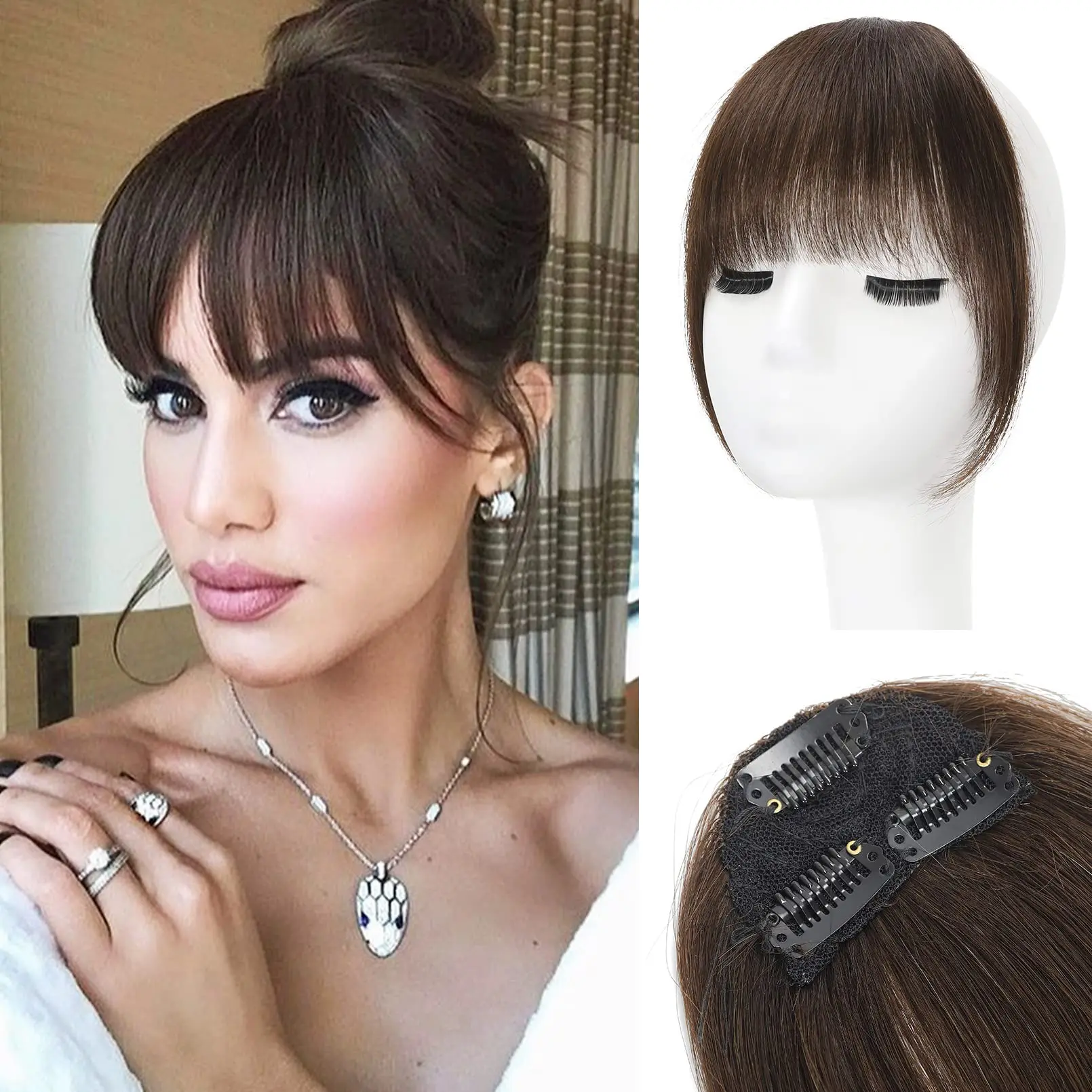 HAIRCUBE Bangs Hair Clip French Clip In Thick Natural Synthetic Full Bangs Straight Extensions Synthetic Wig For Women Girls