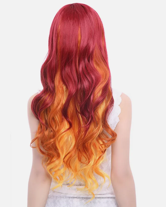 Starfire 27" Long Curly Wavy Gradient Fire Red Ombre Cosplay Wig Halloween Wigs