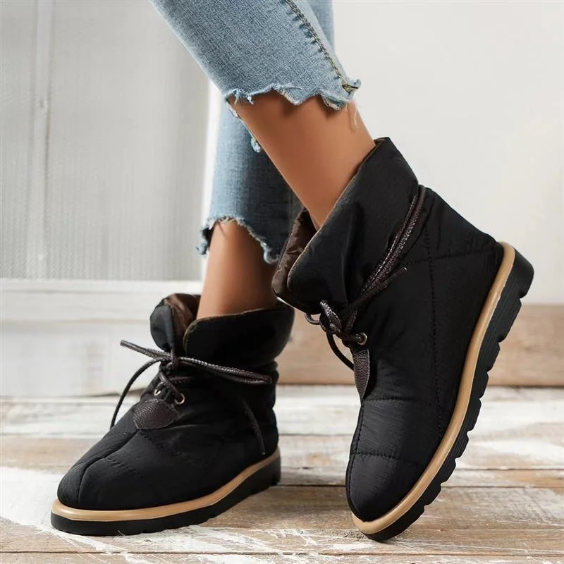 

Зимние повседневные ботинки на плоской подошве с шнуровкой, модные, с декоративными швами, на высоком каблуке, из синтетической кожи