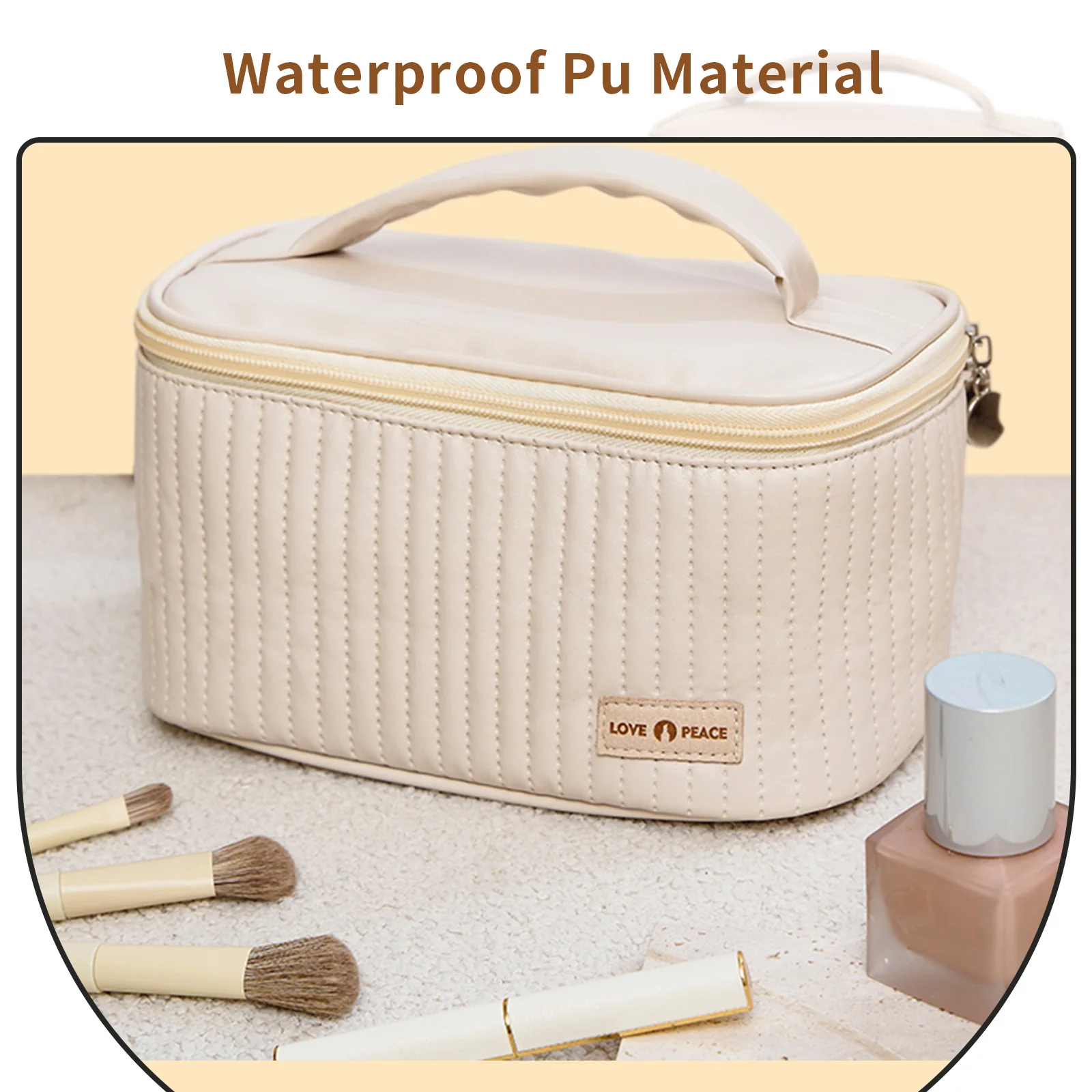 Cake Cosmetic Bag Solid Color Pu Makeup Bag Multifunctional Portable Toiletry Bag Water-Resistant For Women