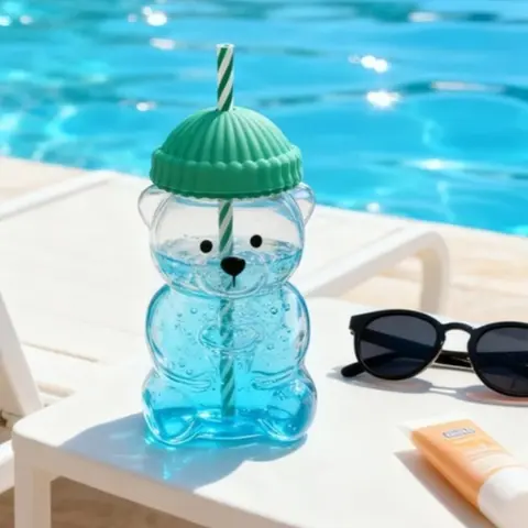 In-stock New for Starbucks Bear Shape Plastic or Glass Cup with Straw Coffee Mug Cute Cartoon Creative Glass Juice Cup Tea Cup