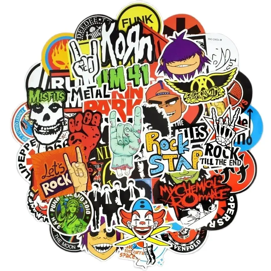 100 Uds pegatinas de banda de Rock Retro música Graffiti pegatina impermeable para DIY guitarra bajo maleta para portátil monopatín coche
