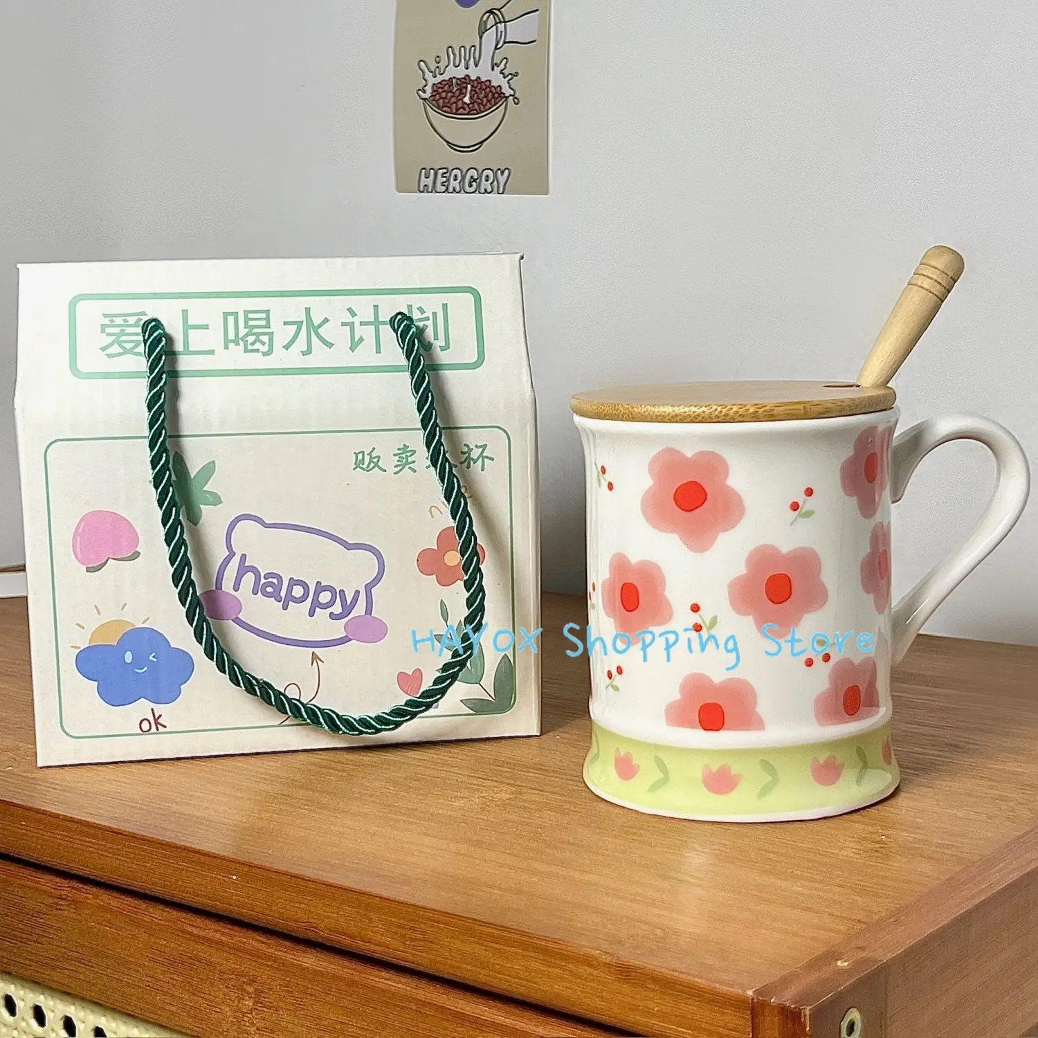 

Ceramic Mugs Hand Drawn Flowers Coffee Cup Student Breakfast Milk Oatmeal Cup Gift Office Water Cups Friends Birthday Gift