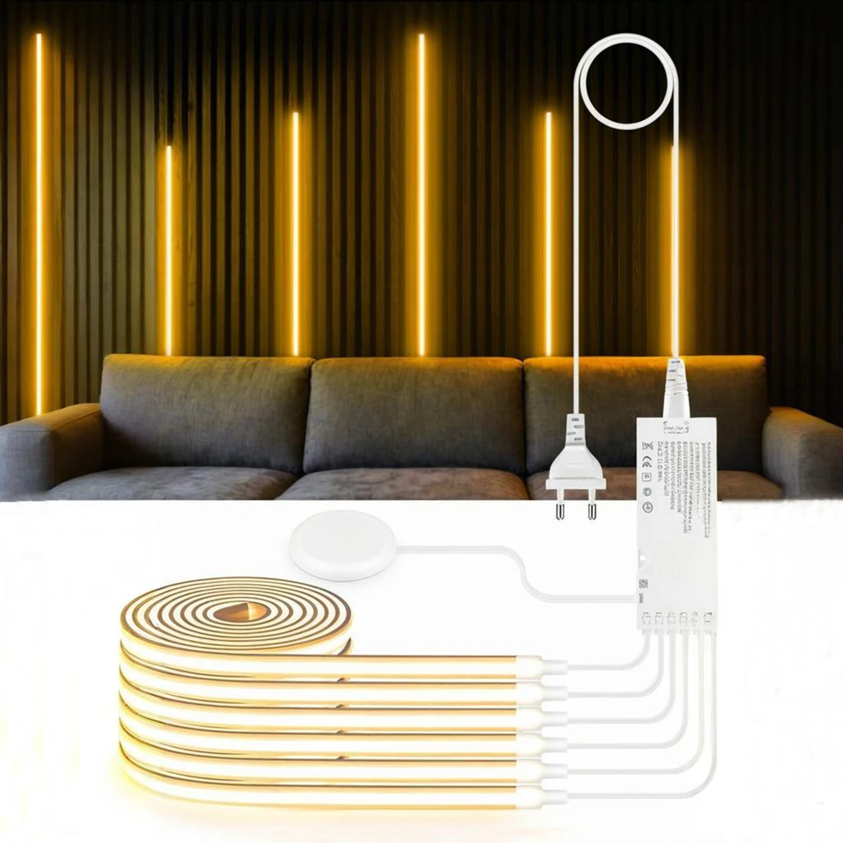 24v-cob-ledストリップネオンライト、隠しタッチスイッチ付き、穴不要、調光可能テープ、多層キャビネット照明、カット可能、diy可能