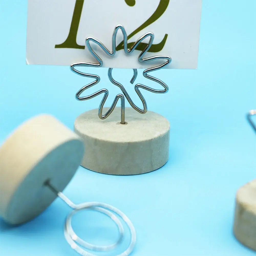 1 PC DIY Memo Card Desktop Ornament Message Left Supporter Photo Frame Picture Clip Round Wooden Holder