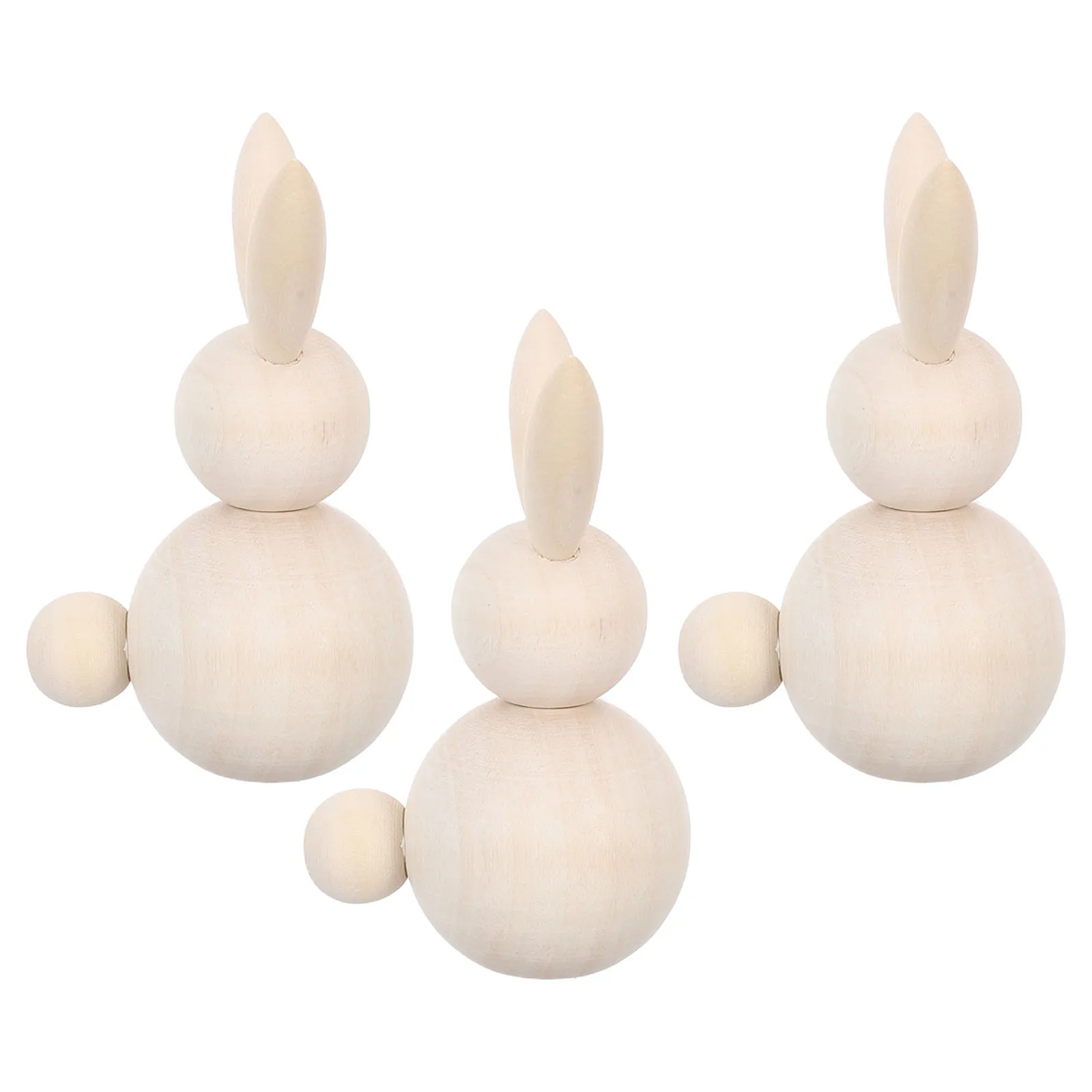 Kit de 3 Coelhos de Madeira - Coelhos de Madeira Natural Não Acabados para Pintura DIY, Artesanato, Decoração de Páscoa e Primavera, Criativo para Crianças e Adultos